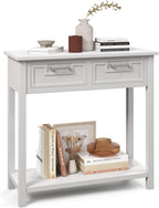 GOFLAME Small Console Table with 2 Drawers, 31” Entry Table with Storage Shelf, Modern, Narrow Sofa Table for Living Room, Hallway, Entrance (White)