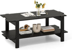Giantex Coffee Table with Storage, 45 Inch Modern Center Table with Slatted Design & Side Rail Support, Rectangular Living Room Table for Small Spaces, Black