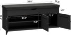 Homleke Shoe Storage Bench with Lift Top & 3 Barn Doors, Entryway Bench with Removable Cushion, Adjustable Shelf, Hidden Storage Cabinet for Hallway, Living Room, Bedroom - Black