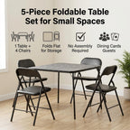 FurnitureR Folding Card Table and Chairs Set of 4, 5-Piece Foldable Dining Table Set, Space Saving Small Table and Chairs for Apartment, Game Room, Indoor Use, No Assembly Required