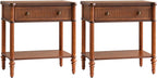 HULALA HOME Wood Nightstand with Charging Station, Traditional End Table with Solid Wood Drawer and Legs, Fluted Nightstand for Living Room, Bedroom Set of 2, Brown
