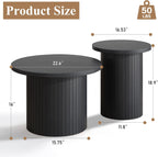 LUXOAK Nesting Coffee Table Set of 2, Mid Century Modern Round Coffee Tables, Wood Slat Side Table Set for Living Room, Office, Balcony, Textured Black