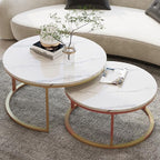 Nesting Tables Set of Round Coffee TableNesting Tables | Set of Round Coffee TableSmall Nesting Coffee Table with Adjustable Non-Slip Fee, White Marble Top Stack Nesting Tables