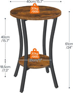 HOOBRO Round Side Table 15.7", 2-Tier Sofa End Table, Small Storage Nightstand, for Small Spaces, Living Room Bedroom Accent Table, Rustic Brown and Black BF180BZ01