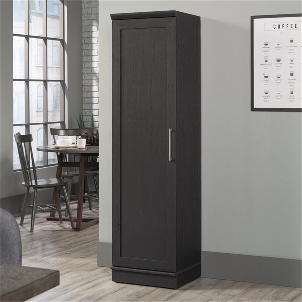 Pemberly Row Engineered Wood Single Door Pantry, 70.945 in H x 18.819 in W x 17.087 in D, Raven Oak Finish, Adjustable Shelves and Reversible Door, Kitchen or Dining Room Storage Cabinet