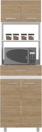 24" Beggs Kitchen Pantry, 4 Doors, 1 Drawer, 4 Legs, 4 Shelves, Natural Oak/White - Kitchen – Tall Kitchen Storage & Pantry Organization for Kitchen, Dining Room & Utility Room Organization