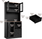 71‘’Kitchen Pantry Storage Cabinet with LED Lights and Power Outlet, Tall Farmhouse Kitchen Hutch with Microwave Stand,Globet Hooks and Adjustable Shelf for Dining Living Room,Black