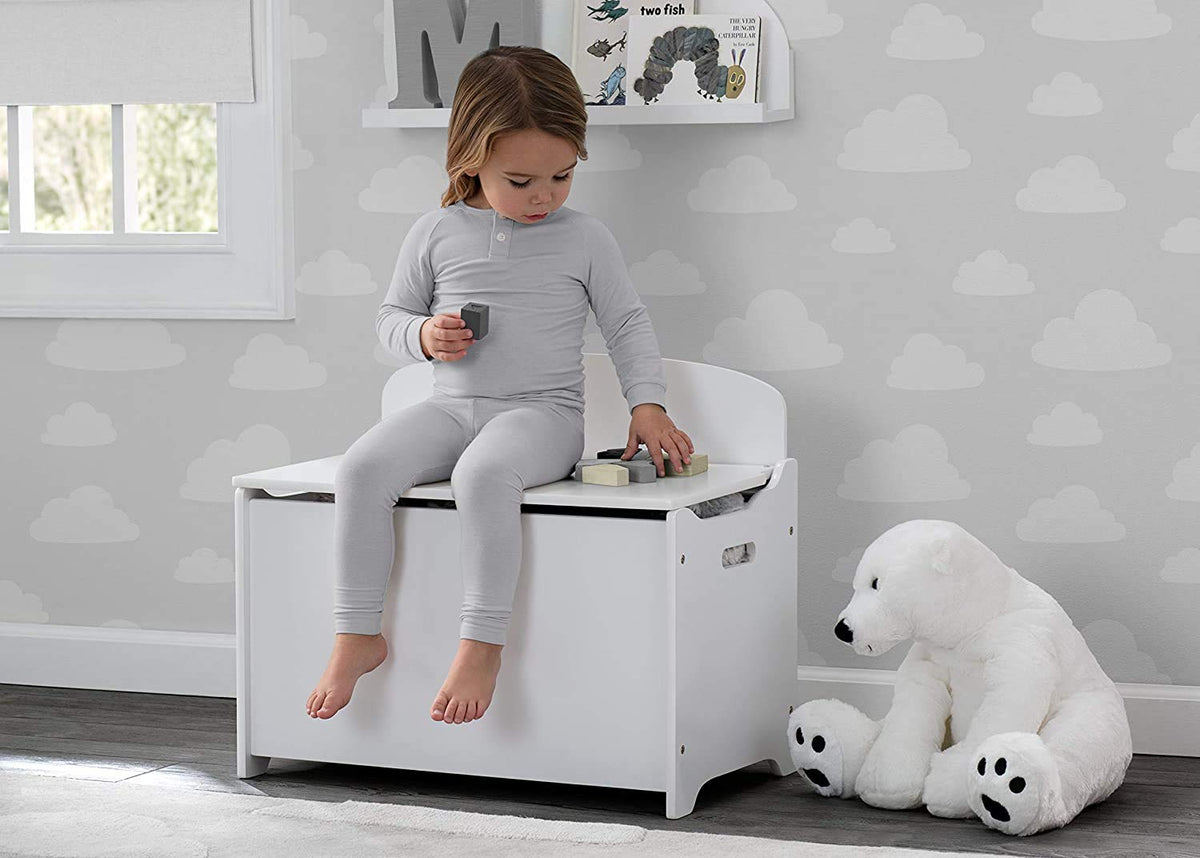 Delta Children 4-Piece Toddler Playroom Set, Pink/White, Table and 2 Chairs and 6-Bin Toy Organizer & MySize Deluxe Toy Box - Greenguard Gold Certified, Bianca White