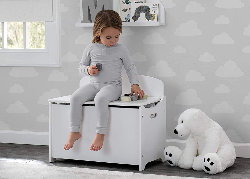 Delta Children MySize Deluxe Toy Box - Greenguard Gold Certified, Bianca White & MySize Kids Wood Table and Chair Set (2 Chairs Included) - Ideal for Arts & Crafts