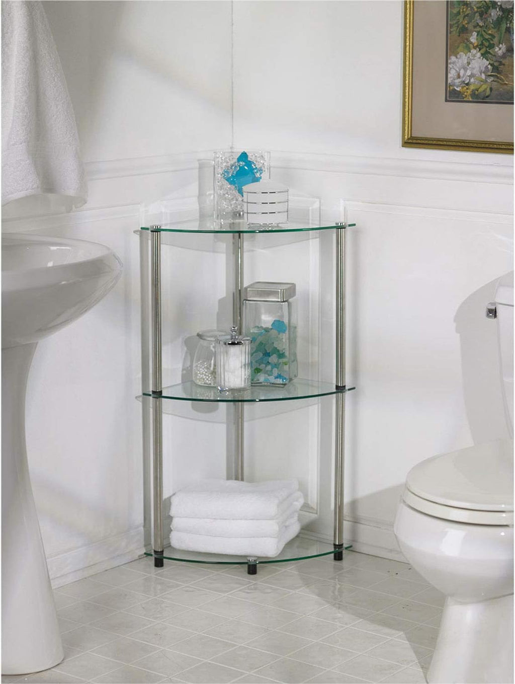 Convenience Concepts Designs2Go 3-Tier Corner Shelf, Glass/Chrome