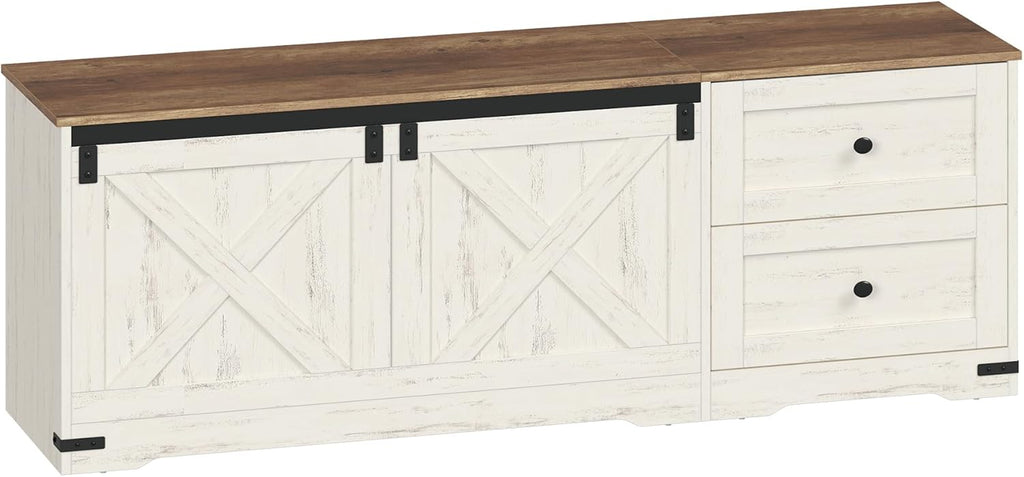 Hzuaneri Storage Chest, 58" Extra Large Storage Bench with Double Drawers, Farmhouse Style Wooden Chest Bench with Barn Door, Large Trunk for Living Room, Bedroom, or Entryway, Antique White SB15114X