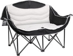 Double Camping Chair 2 Person Oversized Heavy Duty Padded Outdoor Folding Loveseat with Dual Cup Holders for Lawn Beach