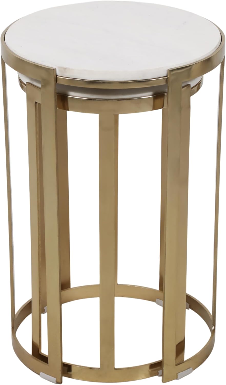 Elegant End Table, Side Table, or Night Stand for Room Decor - Round Metal Accent Table with Marble Top for Small Spaces - Perfect for Home, Bedroom, or Living Room Set of 2 - 22", 20" White & Gold