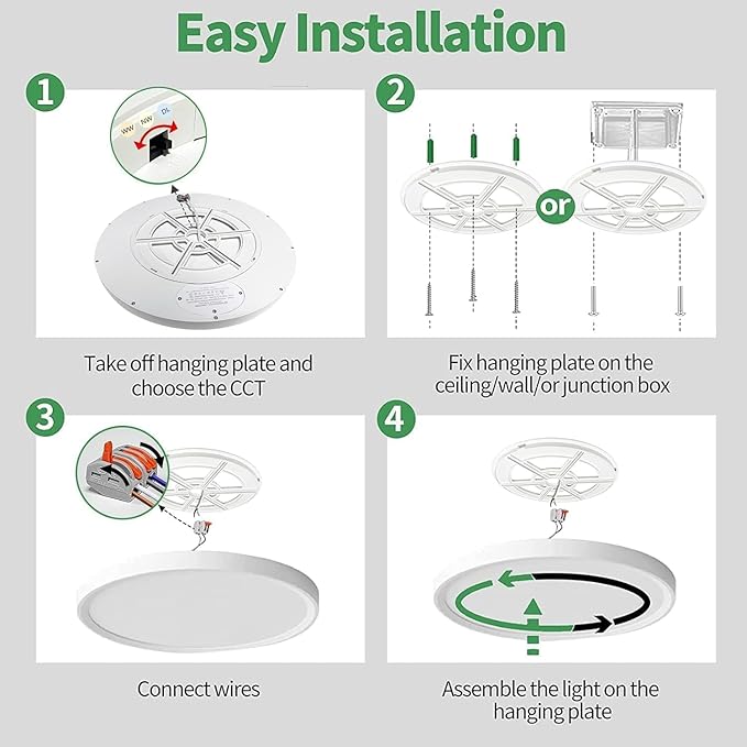 24 Inch Large LED Flush Mount Ceiling Light, 50W,5480LM, 3000K/4000K/6000K CCT Selectable,White Round Flat Panel Low Profile Ceiling Light Fixtures for Hallway, Kitchen, Bedroom, Laundry Room