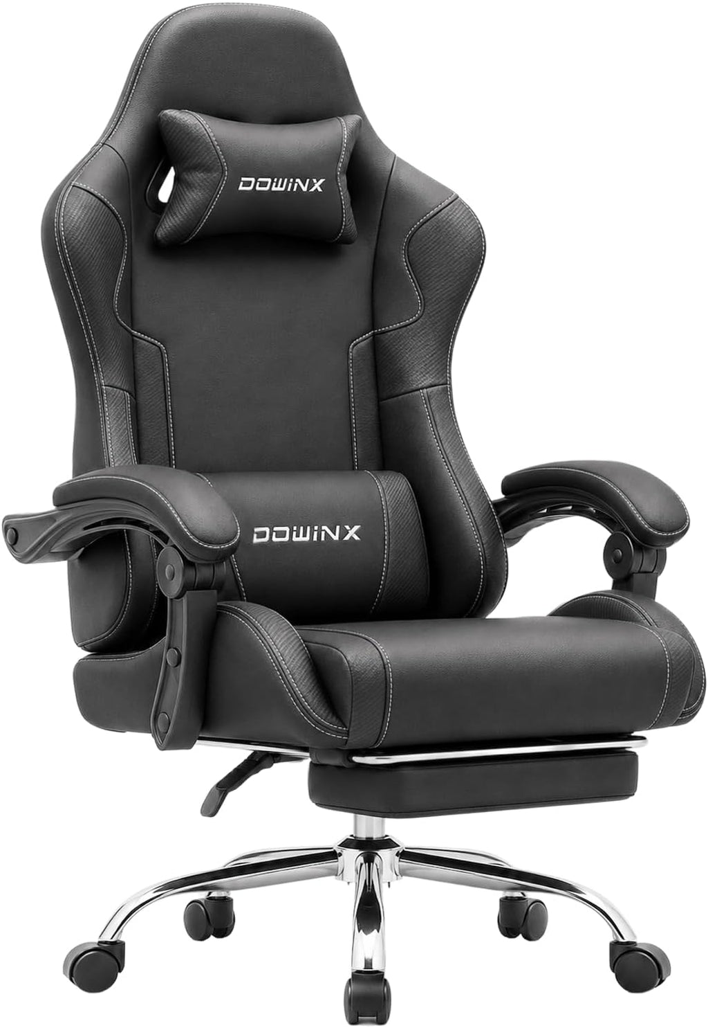 Dowinx Ergonomic Gaming Chair with Footrest & Massage Lumbar, 2D-Linkage Armrests for Computer Chair 330lbs with Headrest Pillow for Office, Home, Streaming and Long Gaming Sessions, Black