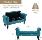 47″ Storage Bench with Arms End of Bed Bench,Velvet Entryway Bench with Storage, Button Tufted Upholstered Ottoman Bench Wood Legs, Window Sitting Bench for Bedroom/Living Room/Hallway, Teal