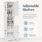 Viaozutis Tall Bathroom Storage Cabinet, Slim Freestanding Cabinet with Adjustable Shelves, Vertical Storage Organizer for Small Bathrooms, Toilet Paper & Daily Essentials Storage（White）