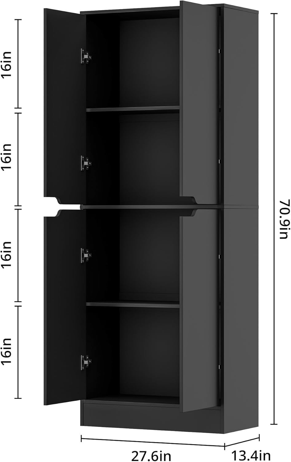 Housoul 71" Tall Freestanding Kitchen Pantry Cabinet, 4 Doors Freestanding Cupboard with Adjustable Shelves, Kitchen Hutch Cabinet for Kitchen, Dining Room, Black