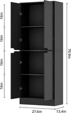 Housoul 71" Tall Freestanding Kitchen Pantry Cabinet, 4 Doors Freestanding Cupboard with Adjustable Shelves, Kitchen Hutch Cabinet for Kitchen, Dining Room, Black