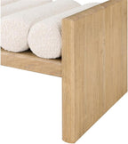 MAKLAINE Set of 2 Contemporary Natural Wood Bench with Cream Fabric Cushions