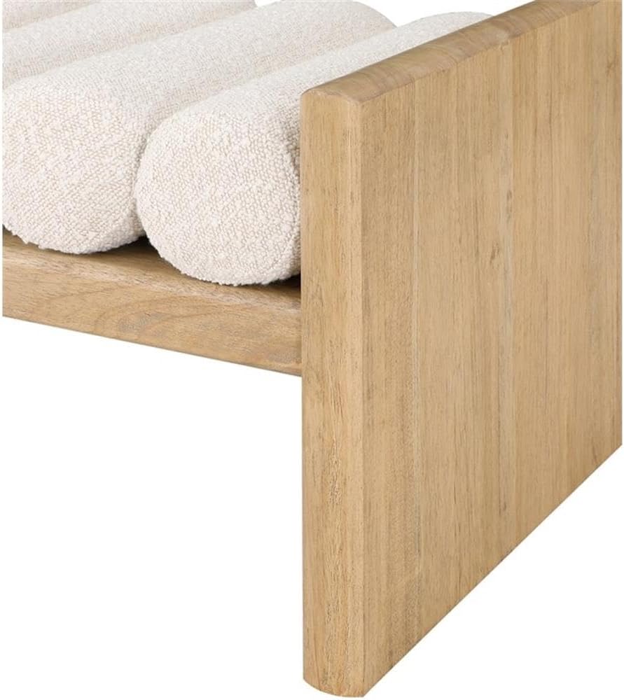 MAKLAINE Set of 2 Contemporary Natural Wood Bench with Cream Fabric Cushions