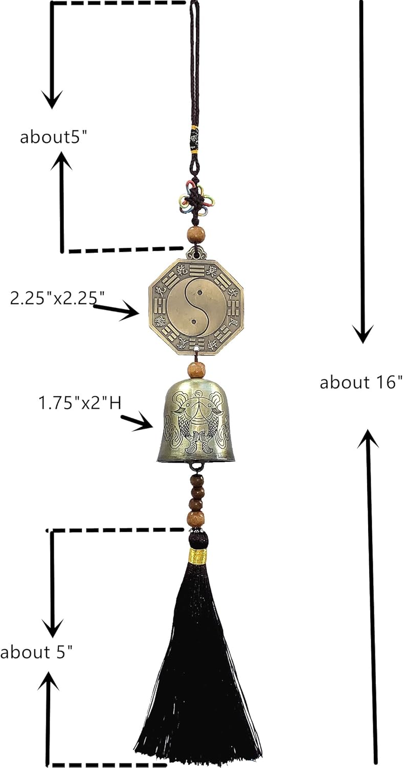 Traditional Lucky Feng Shui Wind Chime Bell Hanging Ornament Decoration for Protection Success Peace and Wealth (Bagua)