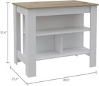 Kitchen Island with Three Shelves and Four Legs - Light Oak/White | Three-tiered design with light oak and white finish