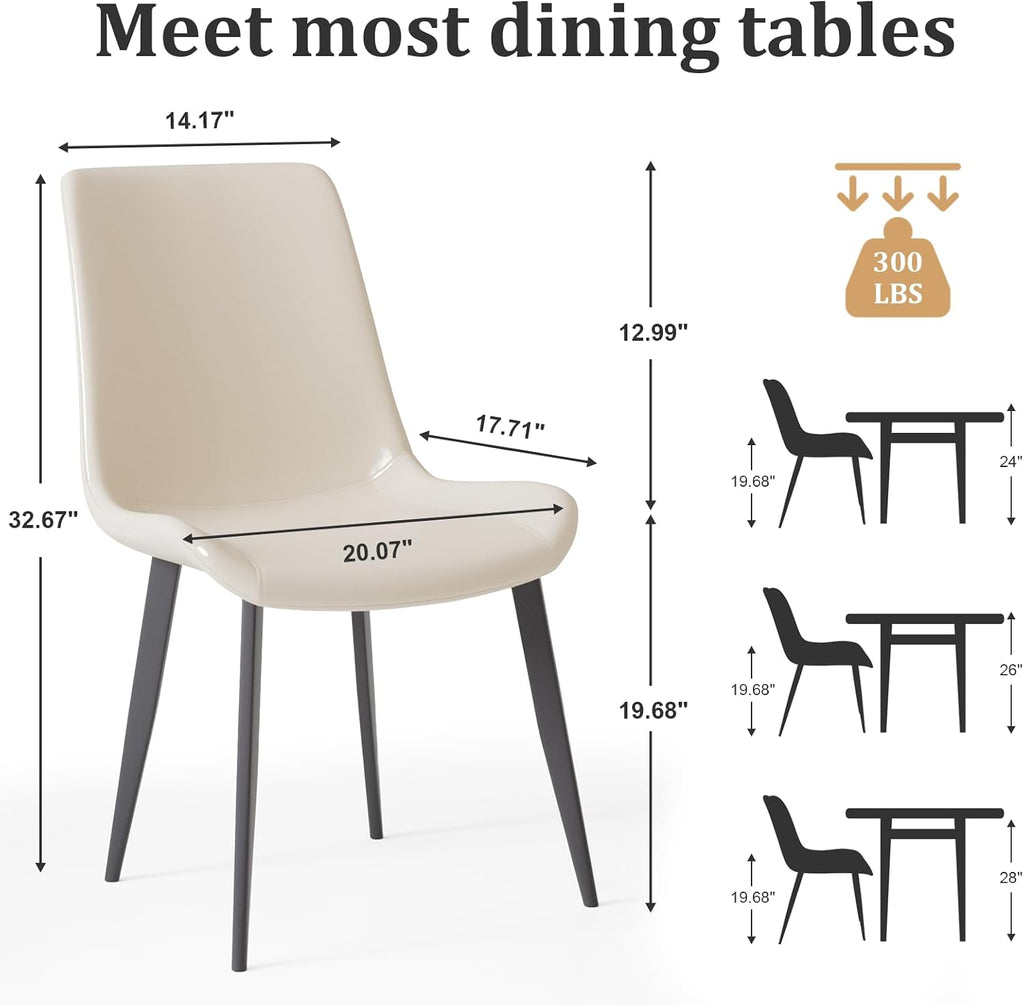 Modern Dining Chairs Set of 4, PU Leather Dining Room Chairs, Upholstered Kitchen Chairs with Ergonomic Backrest & Sturdy Metal Legs, Perfect for Dining Room, Living Room, White