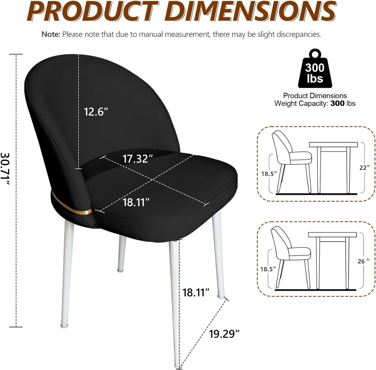 JPBSTO Modern Dining Chairs Set of 4, Swivel Upholstered Fabric Dining Chair with Metal Legs, Curved Backrest for Dining Room, Restaurant, Black