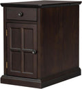 Traditional Narrow End Table with Charging Station, Antique Espresso Wood Side Table with Drawer Storage, No Assembly, for Living Room, Bedroom, or Office