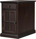 Traditional Narrow End Table with Charging Station, Antique Espresso Wood Side Table with Drawer Storage, No Assembly, for Living Room, Bedroom, or Office