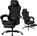 Honeycomb Embossed Gaming Chair with Footrest & Massage Lumbar Support, Adjustable Ergonomic Office Chair for Adults, 300 lbs (Black)