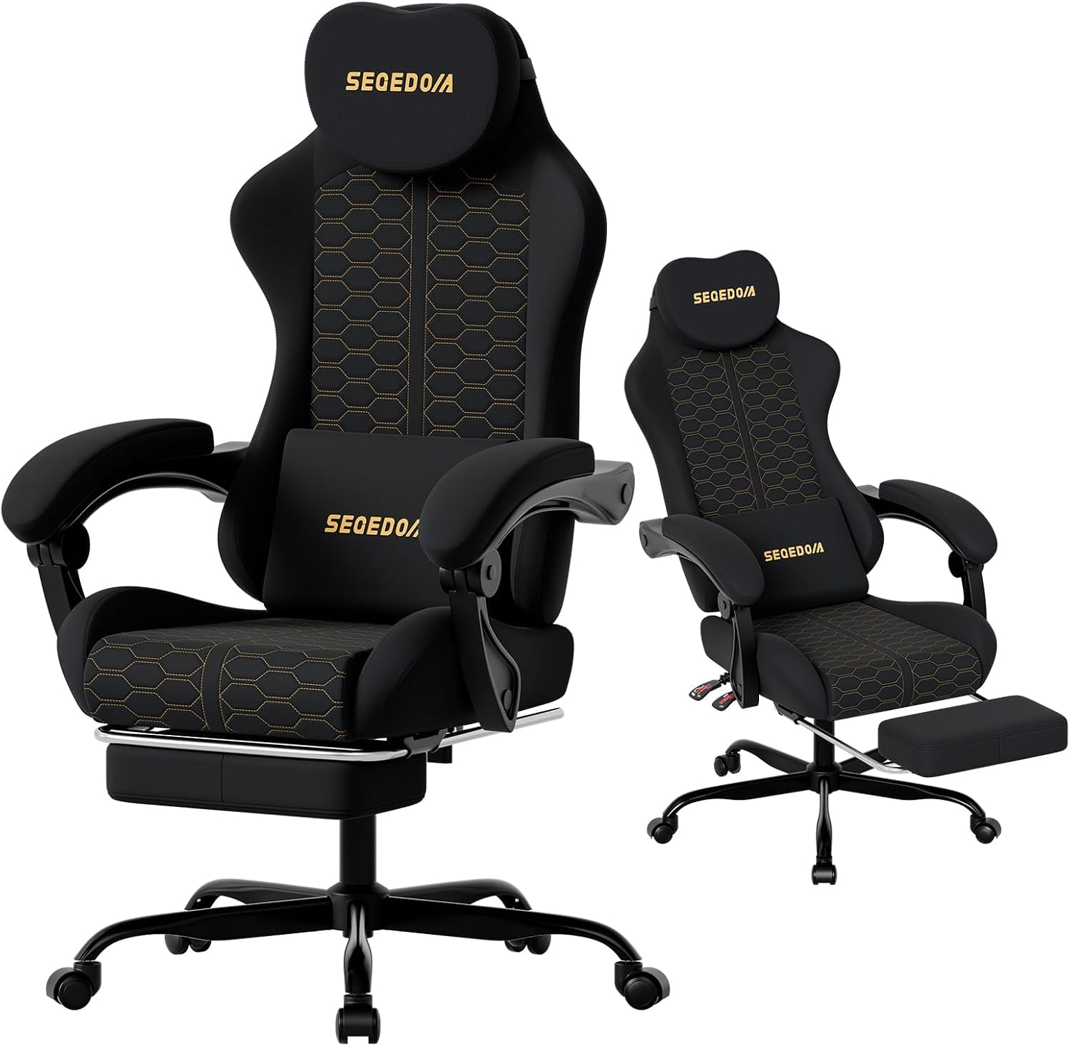 Honeycomb Embossed Gaming Chair with Footrest & Massage Lumbar Support, Adjustable Ergonomic Office Chair for Adults, 300 lbs (Black)