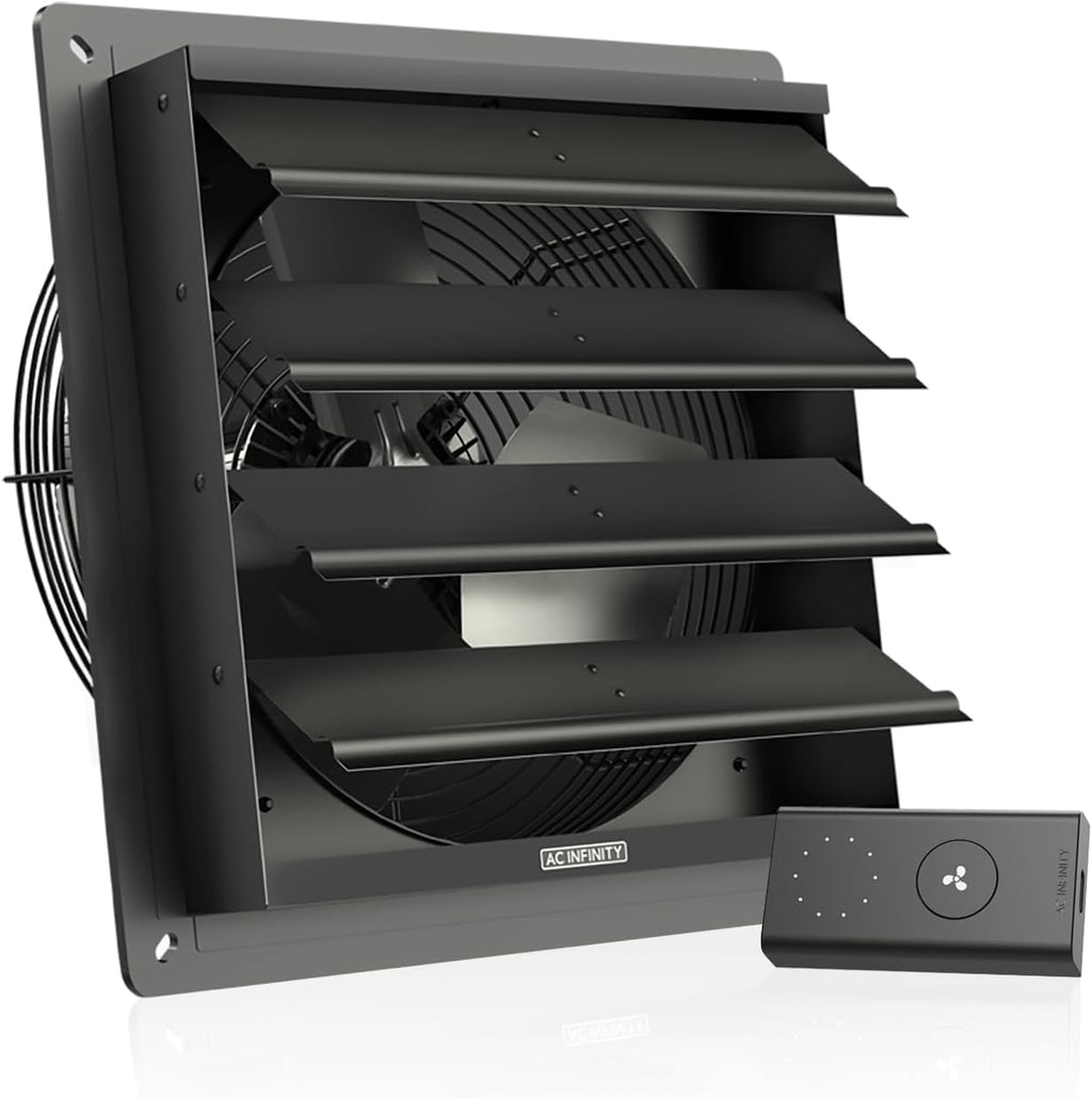 AC Infinity AIRLIFT S12, Shutter Exhaust Fan 12” with 10-Speed Controller, EC Motor - Wall Mount Ventilation and Cooling for Sheds, Attics, Workshops, and Greenhouses