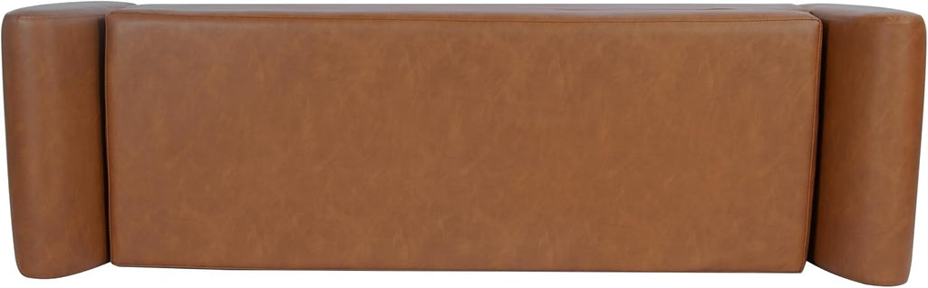 HomePop Modern Storage Bench with Wood Legs |Homepop Home Décor|Bench with Storage for Living Room & Bedroom - Cognac Brown Faux Leather