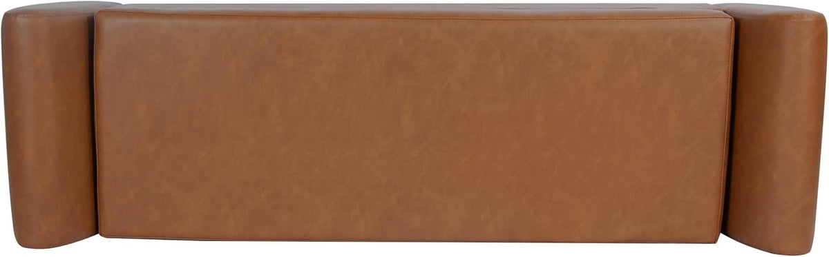 HomePop Modern Storage Bench with Wood Legs |Homepop Home Décor|Bench with Storage for Living Room & Bedroom - Cognac Brown Faux Leather