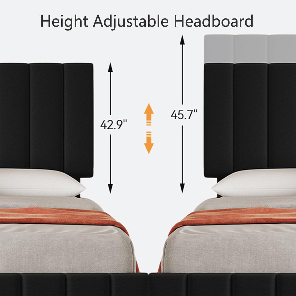 Garvee King Size Bed Frame, Linen Bed Frame with 4 Storage Drawers, Black