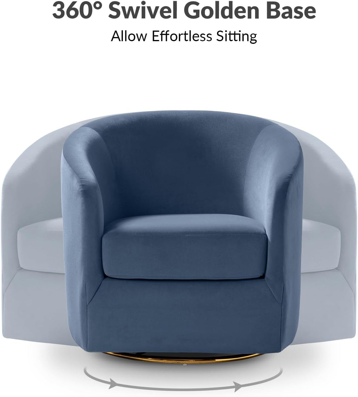 HULALA HOME Swivel Accent Chair with Gold Metal Base, Set of 2 Contemporary Velvet Curved Swivel Barrel Chair, Upholstered Club Armchair, Leisure Single Sofa for Living Room, Bedroom(Slate-Blue)