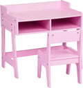Desk and Chair Set with Storage Bins, Wooden Study Table, Writing Desk for Bedroom & Study Room (Pink)
