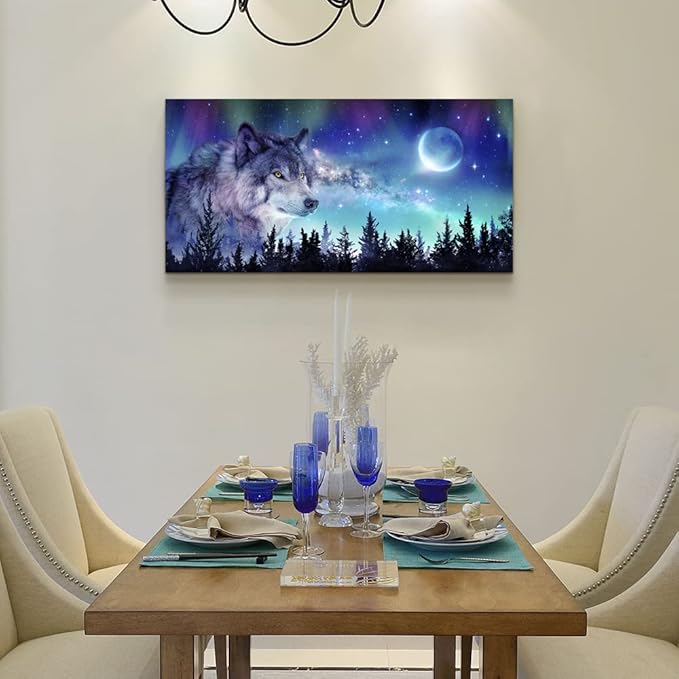 Canvas Wall Art For Living Room Large Wall Decor Paintings For Bedroom Modern Family Wall Decorations For Office Abstract Aurora Scenery Canvas Art Wolf Decor Pictures Artwork Posters Home Decoration