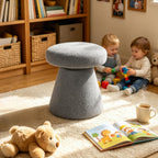 Mushroom Ottoman, 18” Boucle Foot Stool for Living Room & Bedroom, Cute Vanity Stool, Accent Footrest for Entryway, No Assembly Required, Gray