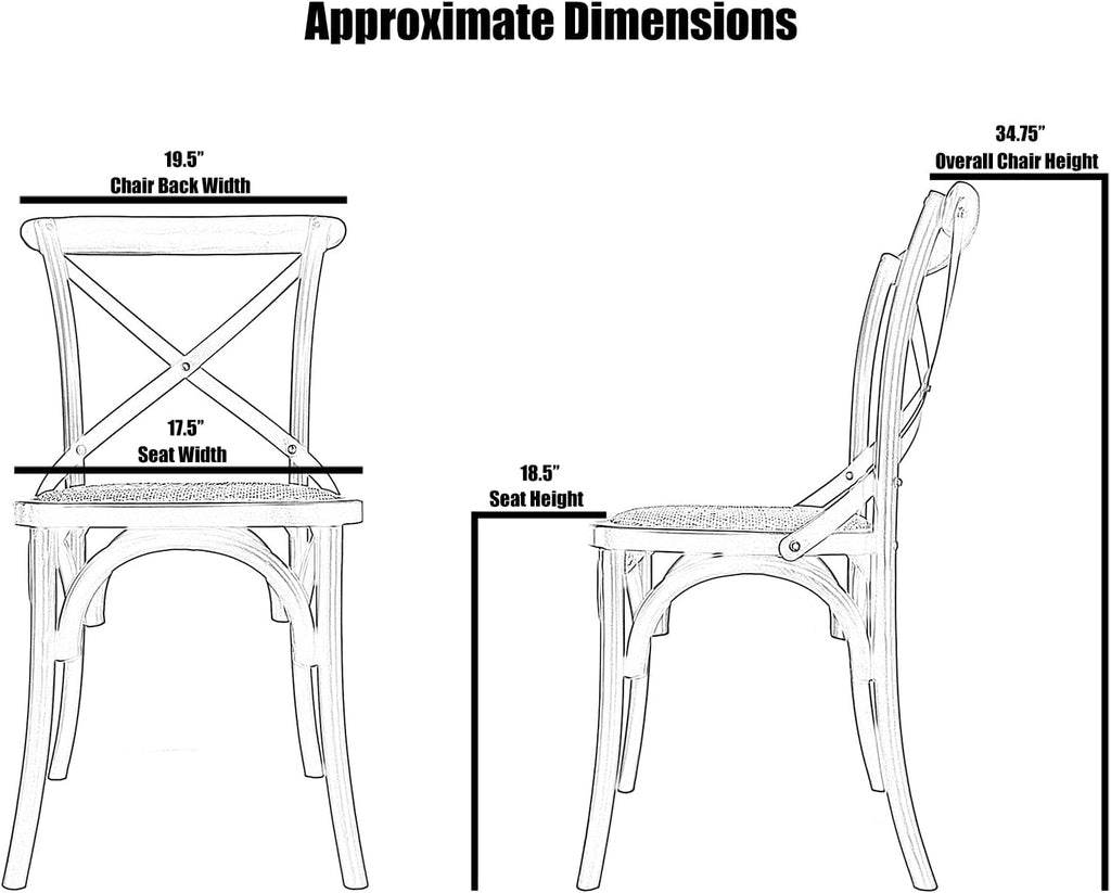 2xhome Wooden X Back Dining Chair | Woven Rattan Seat with Metal Cross Back | Rustic Farmhouse Kitchen Side Chair Fully Assembled (2, Black, Dining)