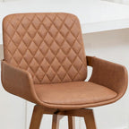 Swivel Counter Stool Set of 1 with Walnut Finish and Bamboo Legs, 26.3 Inch Counter Height Mid-Century Counter Stool with Curved Back and Armrests, Faux Leather Seat, Kitchen Island Seating, Brown