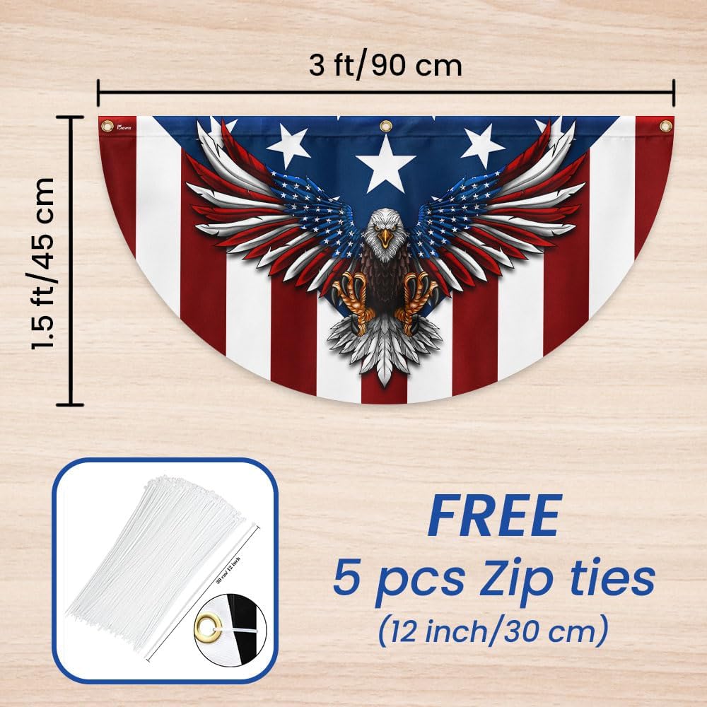FLAGWIX American Flag Patriotic Eagle American Non-Pleated Fan Flag TPT1636F, 3x6 ft, 4 Pack Suitable for Outdoor and Indoor
