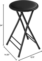 Backless Folding Stool with 225lb Capacity for Kitchen or Rec Room - Portable Indoor Counter Bar Stools (24-Inch, Black)