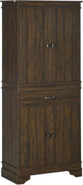 HOMCOM 72" Farmhouse Kitchen Pantry, 4-Door Rustic Storage Cabinet with Drawer and 3 Shelves, Walnut