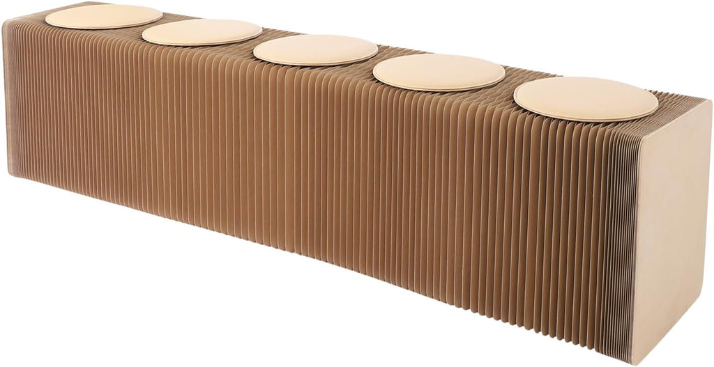 Folding Paper Stool with Pu Cushion,Accordion Paper Folding Sofa Chair,Scalable Folding Bench,3.9/4.9/6.6/8.2ft Accordion Chair Stool,One Seat Holds 400lb,for Living Room,Coffee Bar (Brown, 5 Seats)