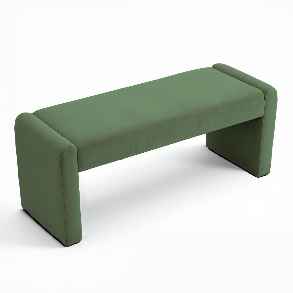 Velvet Entryway Bench End of Bed Bench Upholstered Modern Window Bench Comfy Ottoman for Dining Room/Bedroom/Living Room/Hallway/Indoor (Olive Green)