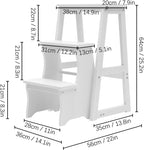 3 Tier Folding Step Stool,Wood Ladder,Folding Library Ladder Chair,Portable Multifunctional Step Stool for Home, Office,Library (White)