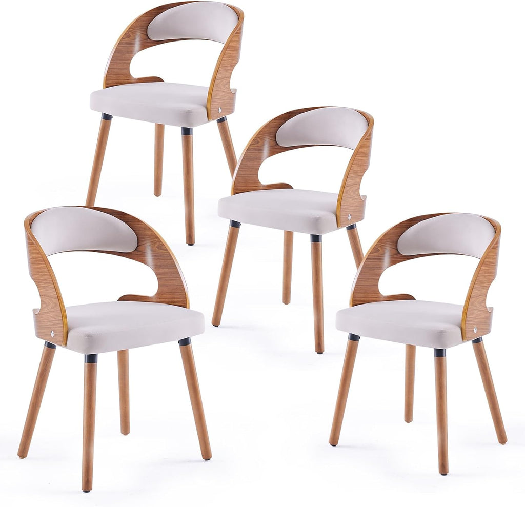 Farini Wood Dining Chairs, Set of 4 Modern Upholstered Dining Chairs with Curved Backrest for Kitchen, Dining Room, Living Room, Light Grey